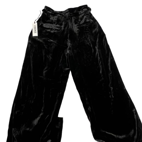 L'AGENCE Bobby Size 2 Velvet Wide Leg Paperbag Pants Black Belted Tie Waist NWT - Picture 9 of 12